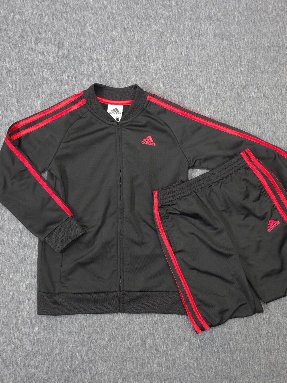 adidas Kids Size 7 Black Red Track Suit Jacket Pants 2 Piece Set